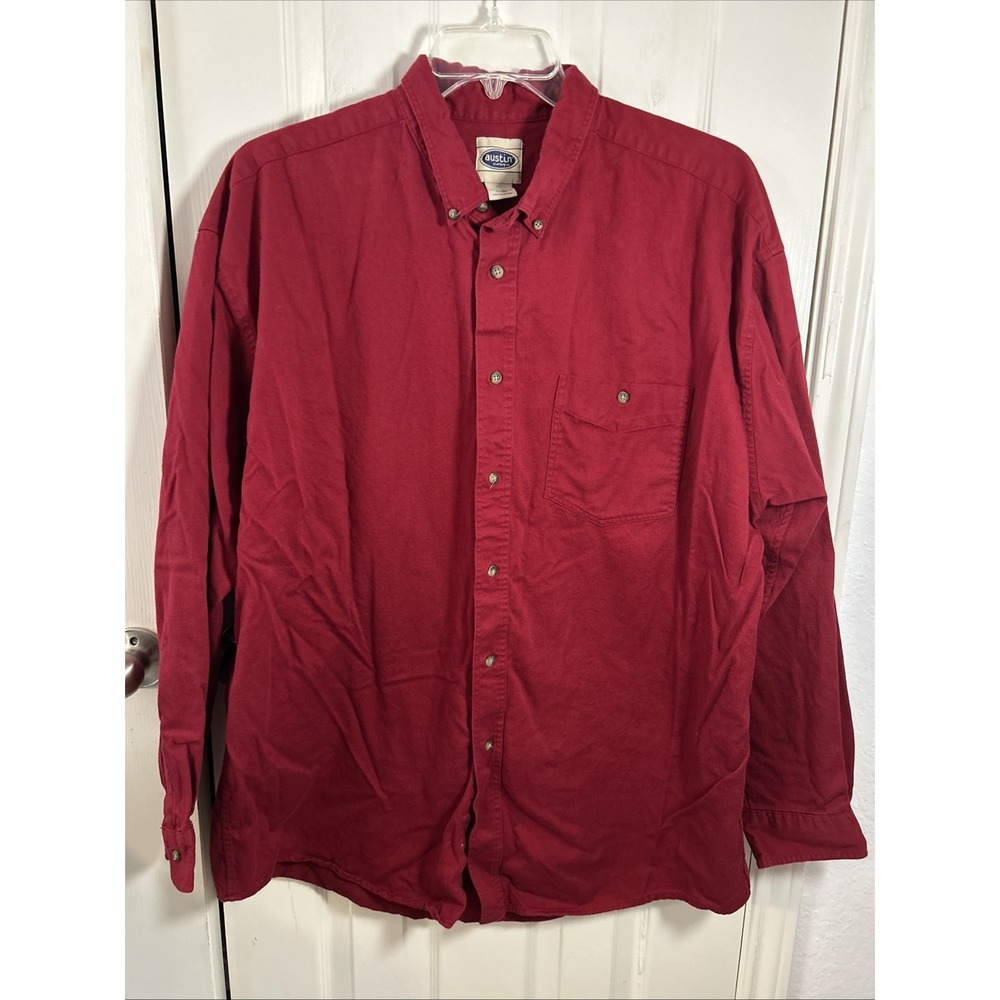 Austin Clothing‎ Co Shirt Mens 2XL Red Solid Long Sleeve Button Up VTG